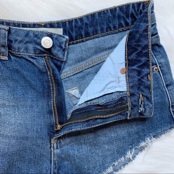Topshop Moto Kiri Jean Shorts High Rise Waist Denim Raw hem Blue Size 4 - Picture 3 of 11